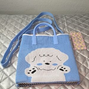 Cute Blue Knit Dog Tote Bag From Japan!